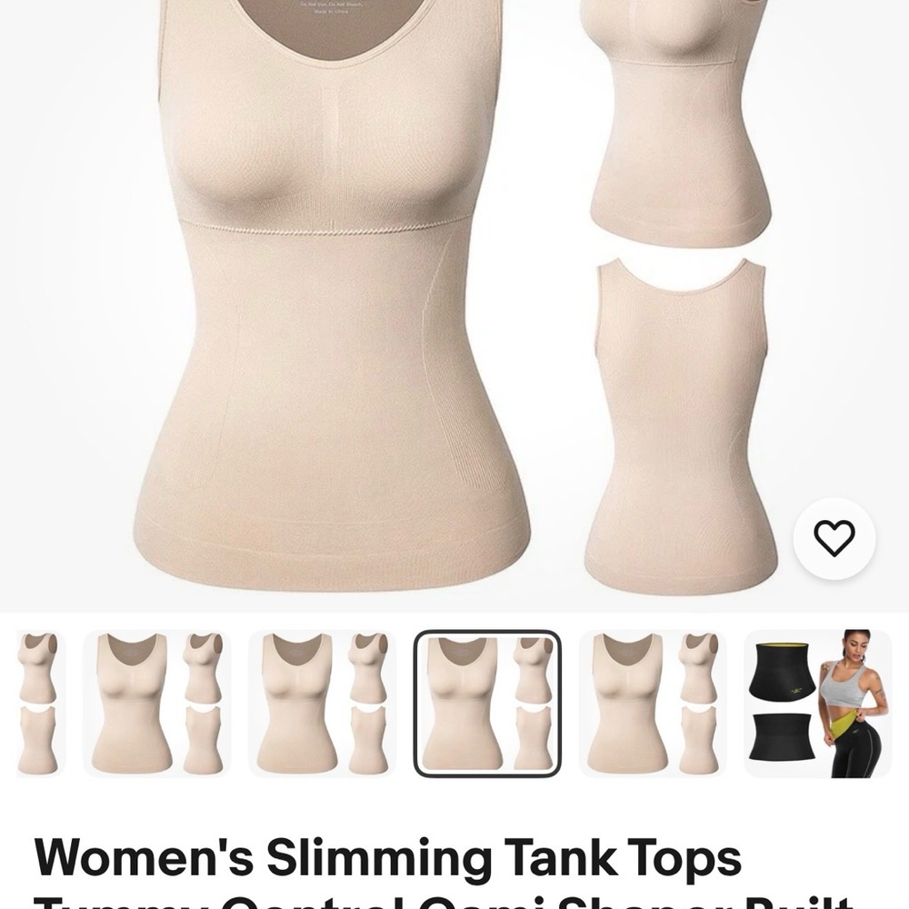 Women's Beige Slimming Tank Top (L) with Built in Bra